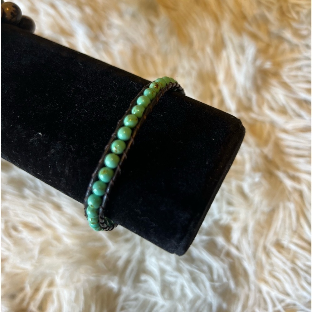Beaded Leather‎ Wrap Bracelet Natural Stone  turquoise Multi  Handmade